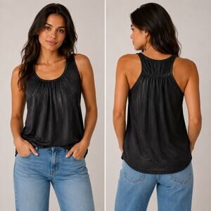 Banana Republic Black Shimmer Ruched Racerback Tank Top M Minimalist